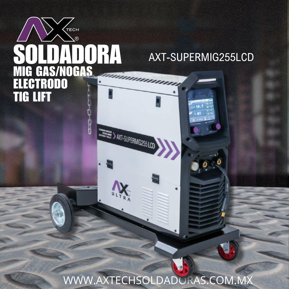 AXT-SUPERMIG255LCD SOLDADORA INVERSOR MIG/MAG, ELEC Y TIG LIFT 250A, 220V-1PH,PANTALLA LCD, 5-15KGS