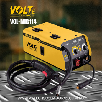 VOL-MIG114 SOLDADORA INVERTER FLUX MIG NO GAS, ELECTRODO Y TIG LIFT 40-120A 120V 2 DISPLAY INCLUYE ANTORCHA MIG 3 MTS