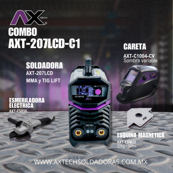 AXT-207LCD-C1 COMBO SOLDADORA INV 200A BI VOLT, CON CARETA ELECTRONICA, MINIESMERILADORA, Y ESQUADRA MAGNETICA22