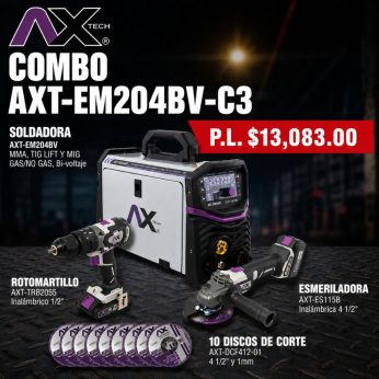 AXT- EM204BV-C3 COMBO SOLDADORA INVERSOR MIG/MAG ELECTRODO Y TIG LIFT, BI VOLTAJE 200A CON KIT DE HERRAMIENTA ELECTRICA