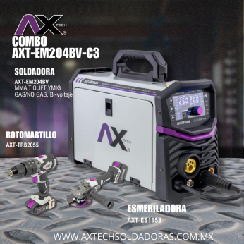 AXT- EM204BV-C3 COMBO SOLDADORA INVERSOR MIG/MAG ELECTRODO Y TIG LIFT, BI VOLTAJE 200A CON KIT DE HERRAMIENTA ELECTRICA