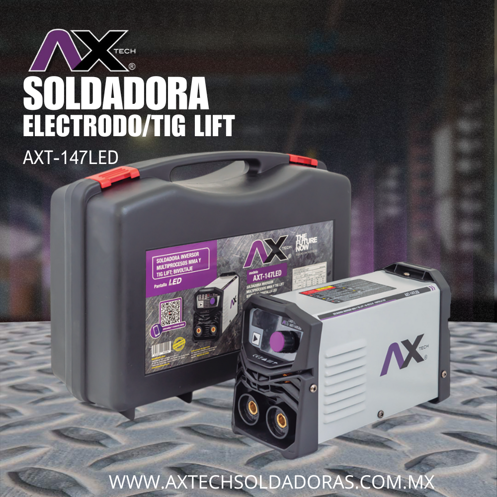 AXT-147LED SOLDADORA INVERSORA 140 AMPS BIVOLTAJE PANTALLA LED Y MALETÍN