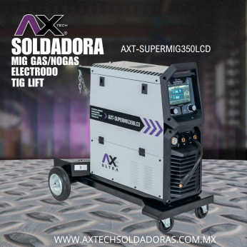 AXT-SUPERMIG350LCD SOLDADORA INVERSOR MIG GAS/NO GAS , ELECTRODO Y TIG MULTIFASE Y MULTI VOLTAJE 220V/440V 1 O 3-PH 350A DE USO INDUSTRIAL