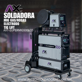 AXT-SUPERMIG500LCD SOLDADORA INVERSOR MIG GAS/NO GAS , ELECTRODO Y TIG MULTIFASE Y MULTI VOLTAJE 220V/440V 1 O 3-PH 500A DE USO INDUSTRIAL