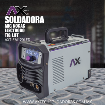 AXT-EM120LED SOLDADORA INVERSOR MICROALAMBRE 1 Kg / ELECTRODO Y TIG LIFT 120A, BI VOLTAJE NO GAS