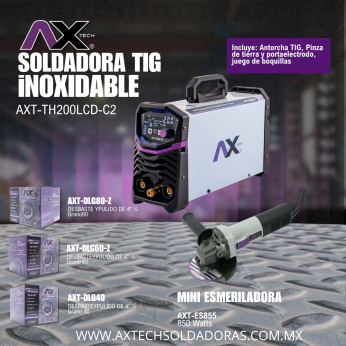 AXT-TH200LCD-C2 COMBO SOLDADORA INVERSOR TIG HF 200A CON ESMERILADORA 850W DE REGALO Y 30 DISCOS LAMINADOS GRANO 40 60 Y 80