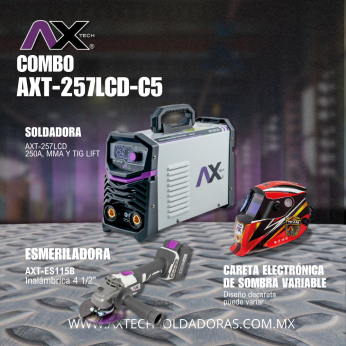 AXT-257LCD-C5 SOLDADORA INVERSOR ELECTRODO Y TIG LIFT 250A CON CARETA DE DISEÑO Y AXT-ES115B DE REGALO