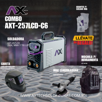 AXT-257LCD-C6 COMBO SOLD INV 250A BI VOLT MOCHILA P/HERR CARETA, GUANTES AXT-GP043-E, MINI AXT-ES855 Y CARETA