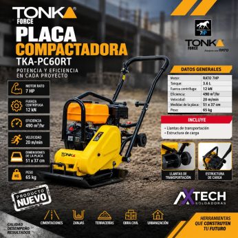 TKA-PC60RT PLACA COMPACTADORA 6.5HP RATO, 12KN FUERZA