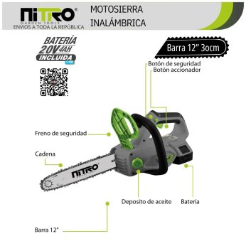 NIT-MSB105 MOTOSIERRA INALÁMBRICA 560W, BARRA DE 10″, 1 BATERÍA 20V