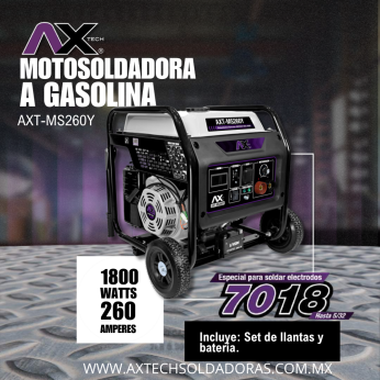 AXT-MS260Y MOTOSOLDADORA A GASOLINA INVERTER, 260A, 110V, 60HZ, 14 HP, 1800Wtts, CON MARCHA Y BATERIA