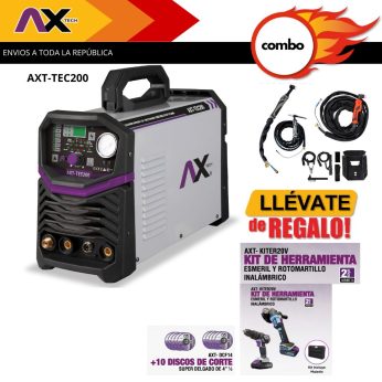 AXT-TEC200-C2 COMBO SOLDADORA INVERSOR MULTIFUNCION BI VOLTAJE 3 EN 1 (ELECTRODO, TIG Y PLASMA), 200A, 220V 1PH Y KIT DE HERRAMIENTA DE REGALO