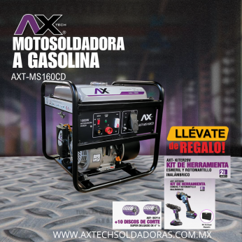 AXT-MS160CD-C1 COMBO MOTOSOLDADORA GASOLINA 70/130A, 110V/60Hz, 7HP, 1000W, CORRIENTE DIRECTA CON KIT DE HERRAMIENTA DE REGALO