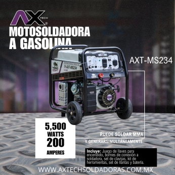 AXT-MS234 MOTOSOLDADORA A GASOLINA 50-180A 120/240V 16HP ENCENDIDO ELECTRICO Y LLANTAS