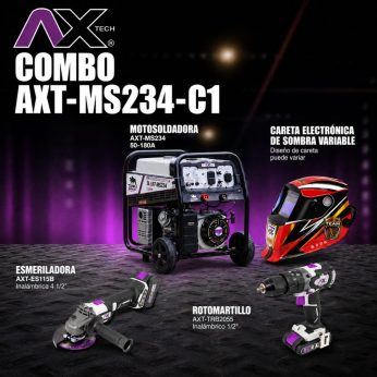 AXT-MS234-C1 MOTOSOLDADORA A GASOLINA 50-180A, CON KIT DE ESMERILADORA, ROTOMARTILLO Y CARETA DE DISEÑO