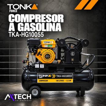 TKA-HG10055 COMPRESOR HORIZONTAL 108Lts CABEZAL 2 PISTONES EN V MOTOR TONKA GASOLINA 5.5HP, 12CFM, 115PSI