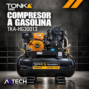 TKA-HG30013 COMPRESOR HORIZONTAL 300 Lts CABEZAL 2 PISTONES EN LINEA MOTOR TONKA GASOLINA 13 HP CON MARCHA